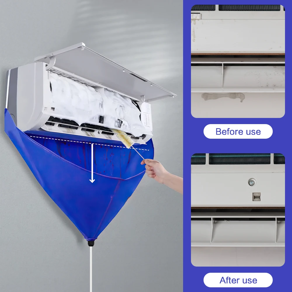 Air Conditioning Cleaning Cover Bag PVC with Water Pipe for Air Conditioner Cleaner 1-1.5P Split Hanging Air Conditioner