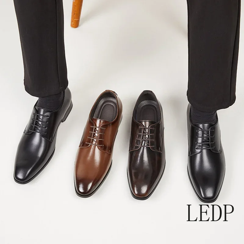 

Мужские высококачественные туфли из натуральной кожи, деловая обувь, свадебные туфли с острым носком на шнуровке, мужские туфли дерби для официальной одежды
