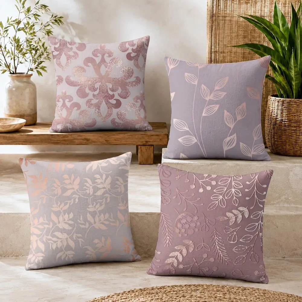 Rose Gold Blush Cushion Cover Summer Coolness Linen Organic Fabric Sofa Pillow Case Double-Sided Printing Home Decor