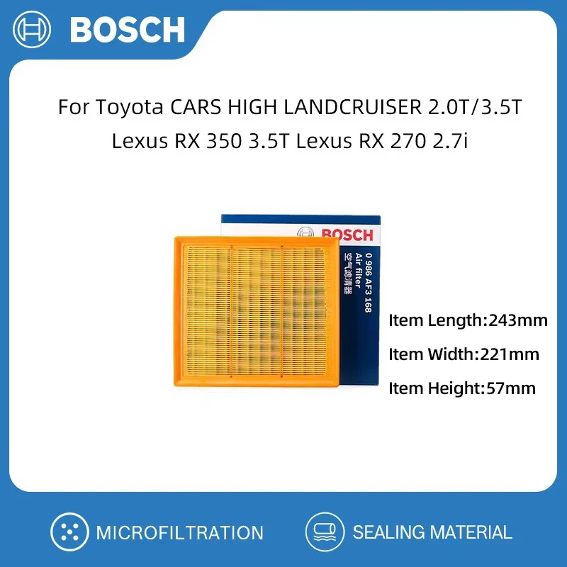 BOSCH Air Filter For Toyota CARS HIGH LANDCRUISER 2.0T/3.5T Lexus RX 350 3.5T Lexus RX 270 2.7i 17801-31130 17801-31131