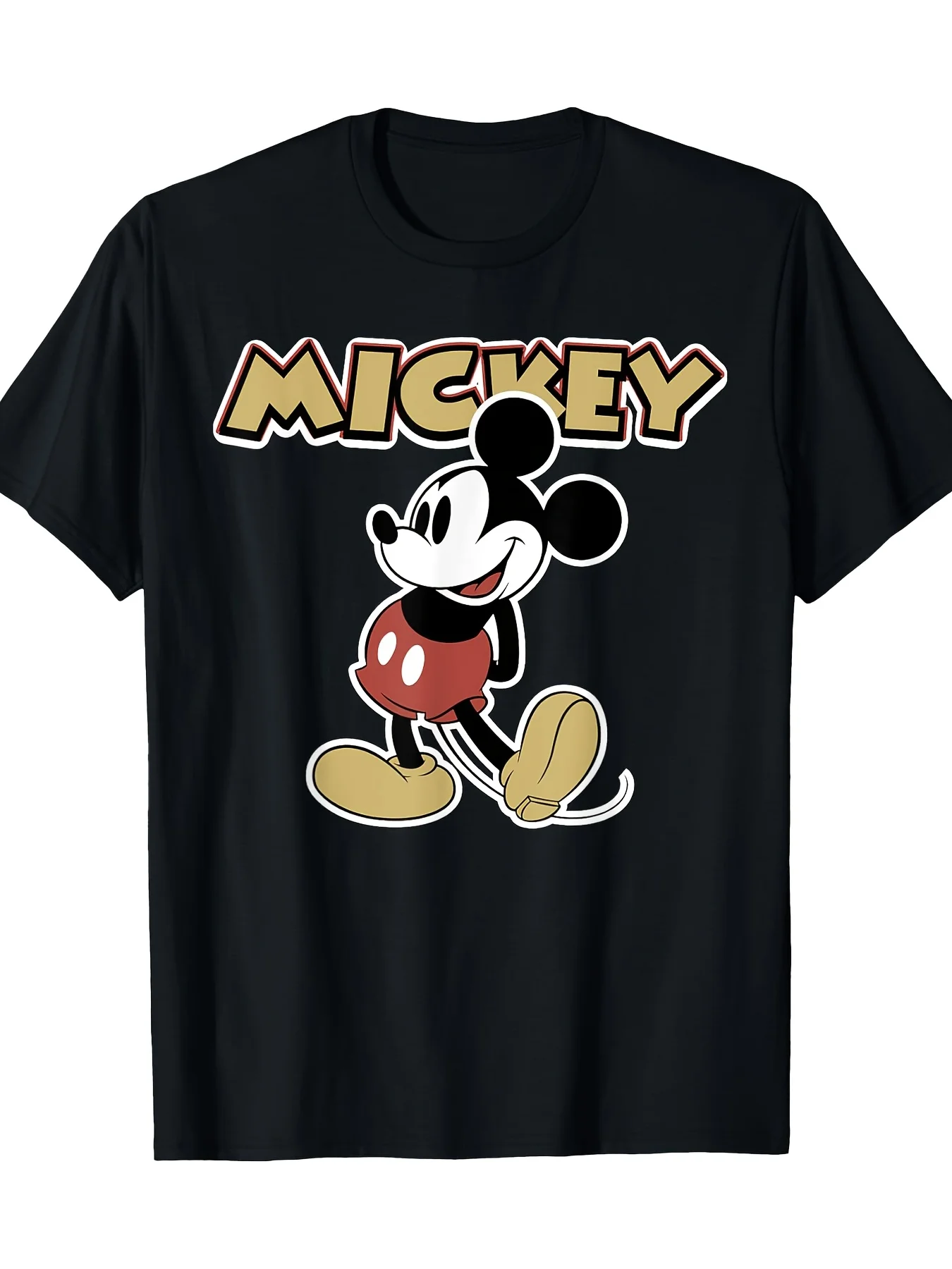 

Men'S Classic Mickey Mouse Graphic T-Shirt Short Sleeve Round Neck Black with Red & Yellow Design Casual Wear