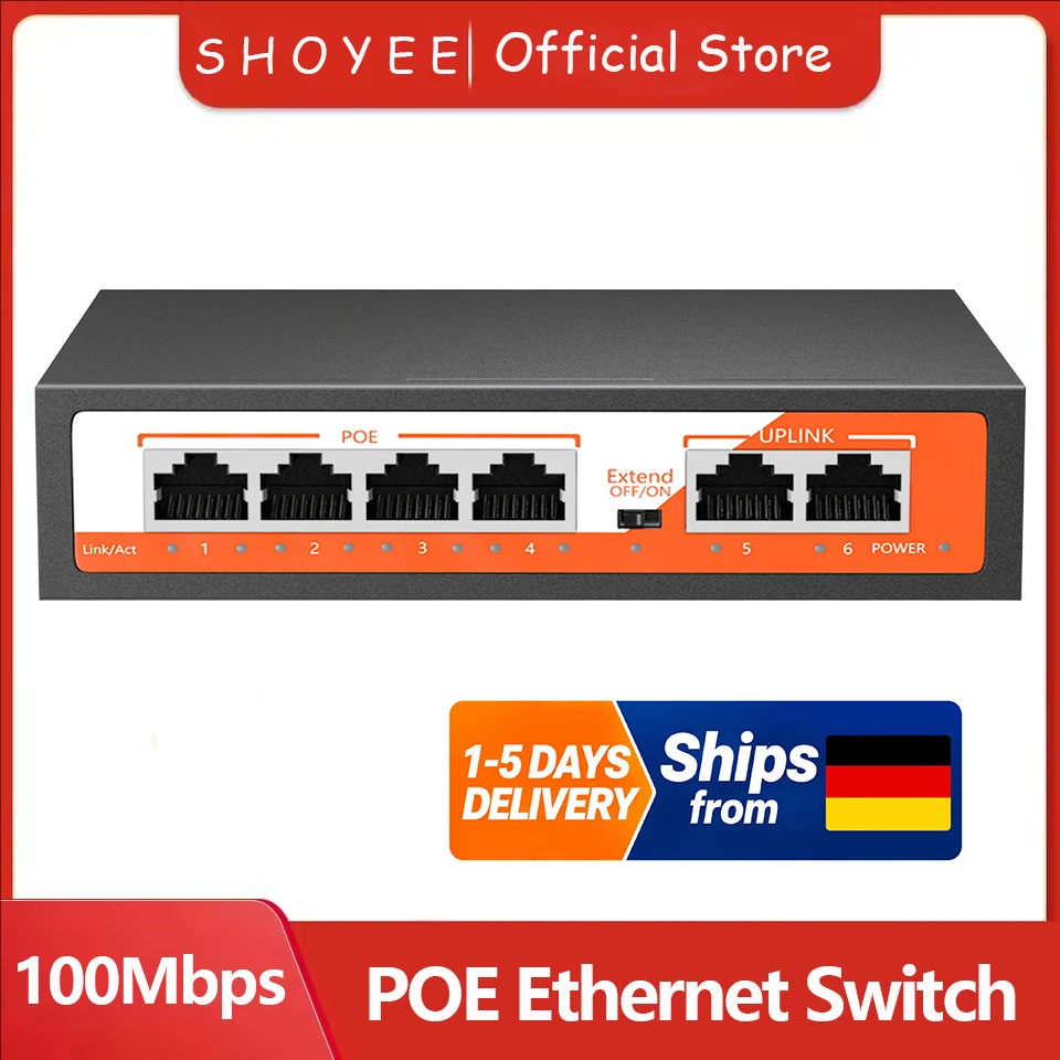 Neuer 6-Port POE RJ45 Ethernet Switch mit für 802.3af/at Smart Managed Uplink Unmanaged Plug and Play, für IP-Kamera/NVR