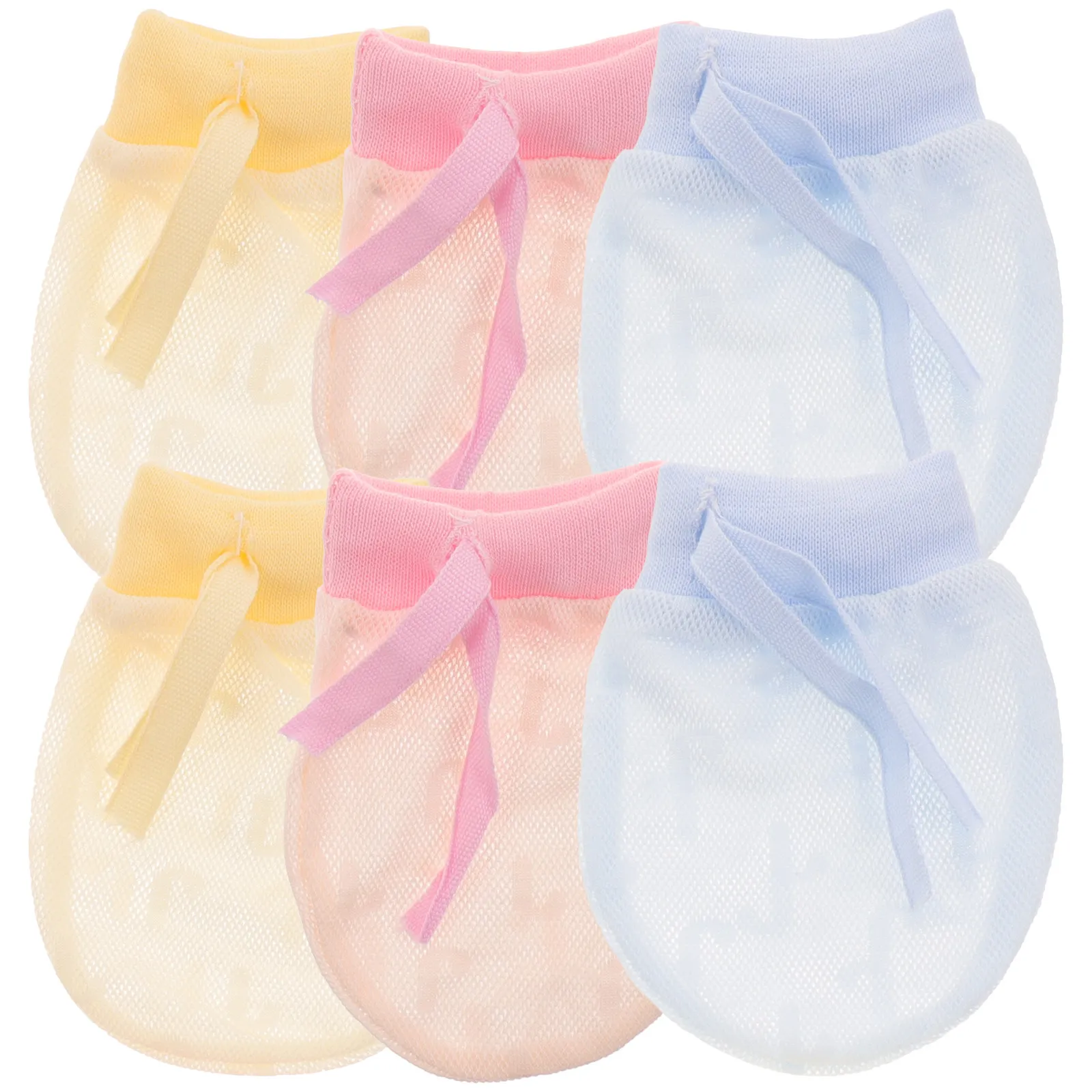 3Pairs Baby Cotton Mesh Mittens Adjustable No Scratch Gloves for Newborn 0-6 Months Stop Thumb Sucking Finger Guard Infant