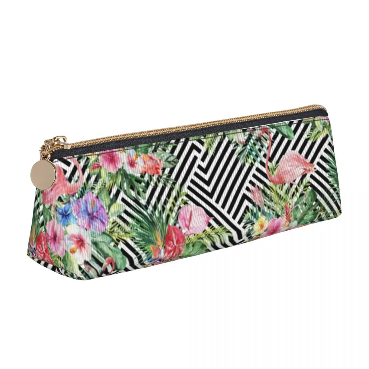 Tropical Flamingo Pencil Case Geometric Floral Triangle Pencil Box Girls Boys Aesthetic Portable School Pencil Cases Supplies