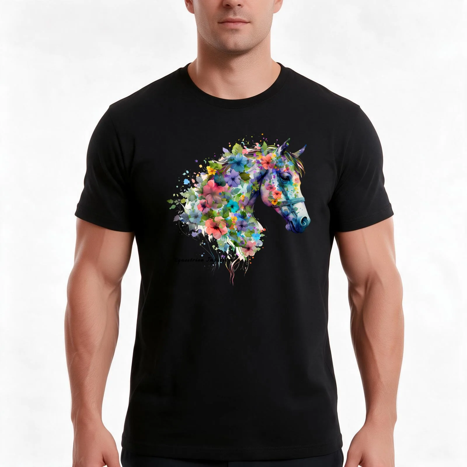 Flower Equine Harmony - Flower Horse T-Shirt Summer Casual Cotton Tee Oversized Streetwear Tops Vintage Graphic Print