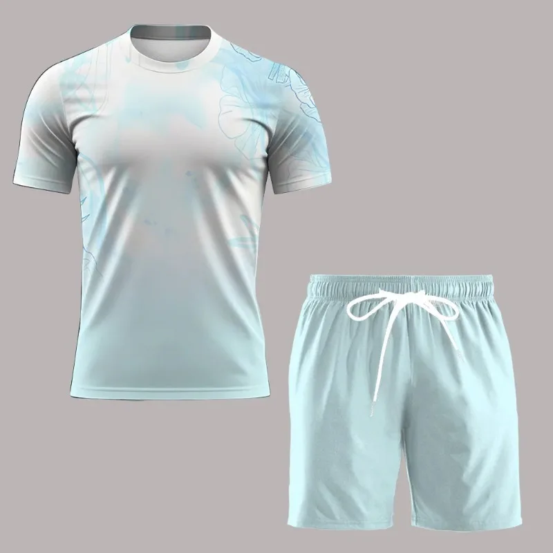 2025 Outdoor Tennis Sportswear Summer Running and Fitness Set Fashion 3D Printed Men's Short Sleeved T-shirt Shorts 2-piece Se