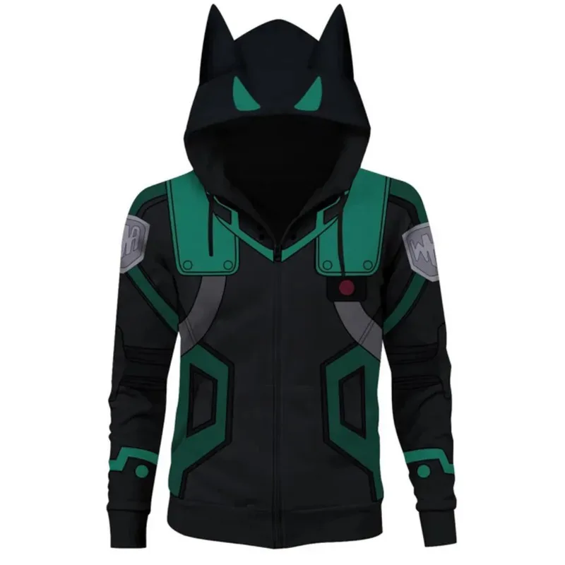 Chaqueta My Hero Academia para niños, Sudadera con capucha MHA, Izuku Midoriya Deku Ears, disfraz de Cosplay, abrigo de Halloween con capucha de Anime para hombre