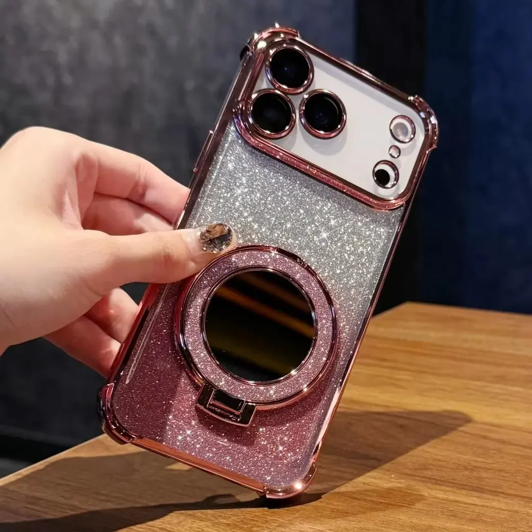 Чехол YPM5 с блестящим прозрачным зеркальным кронштейном для iPhone 17 Air 16 E 15 14 Plus 13 12 11 Pro Max, защитный противоударный чехол для объектива