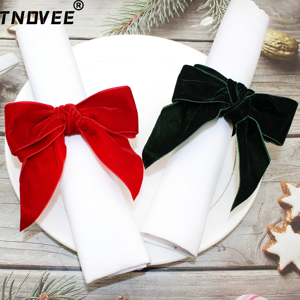 6Pcs Bows Napkin Rings Christmas Napkin Holder Handicraft Napkin Buckle for Xmas Wedding Thanksgiving Party Dinng Table Decor