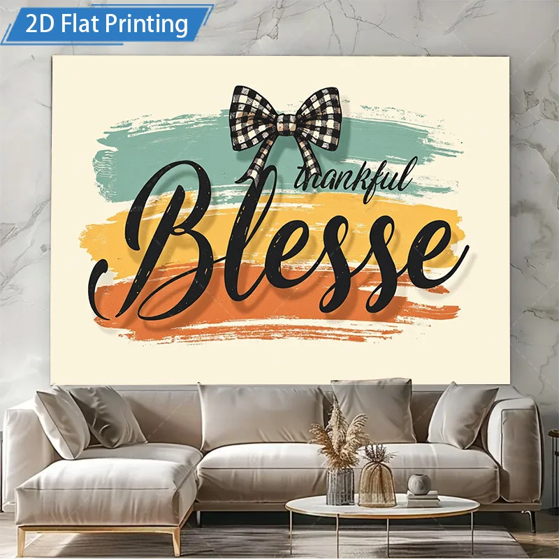[2D FLAT] 1pc 4x16inch Metal Sign Thankful Blessed Wall Art 2D Flat Print Decorative Metal Sign for Home Farmhouse Style