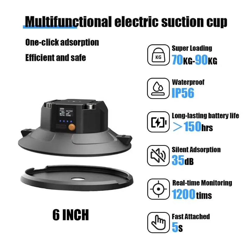 Waterproof 6-Inch Action Camera Mount Suction Cup for Aluminum Alloy & Silicone with Pressure Detection Lightweight Durable