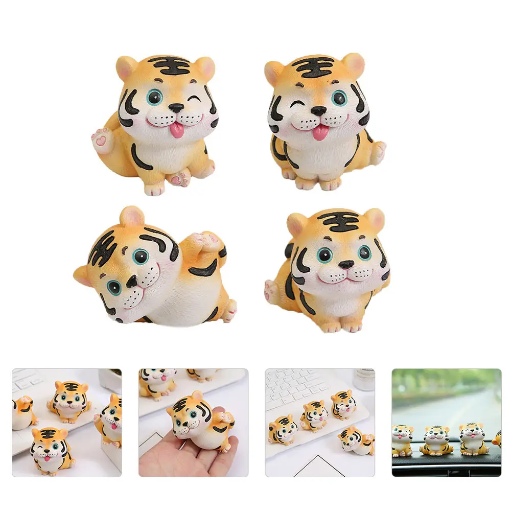 

4Pcs Resin Car Decorations Exquisite Tiger Small Animal Decors Portable for Car Interior Desktop Garden Decoration