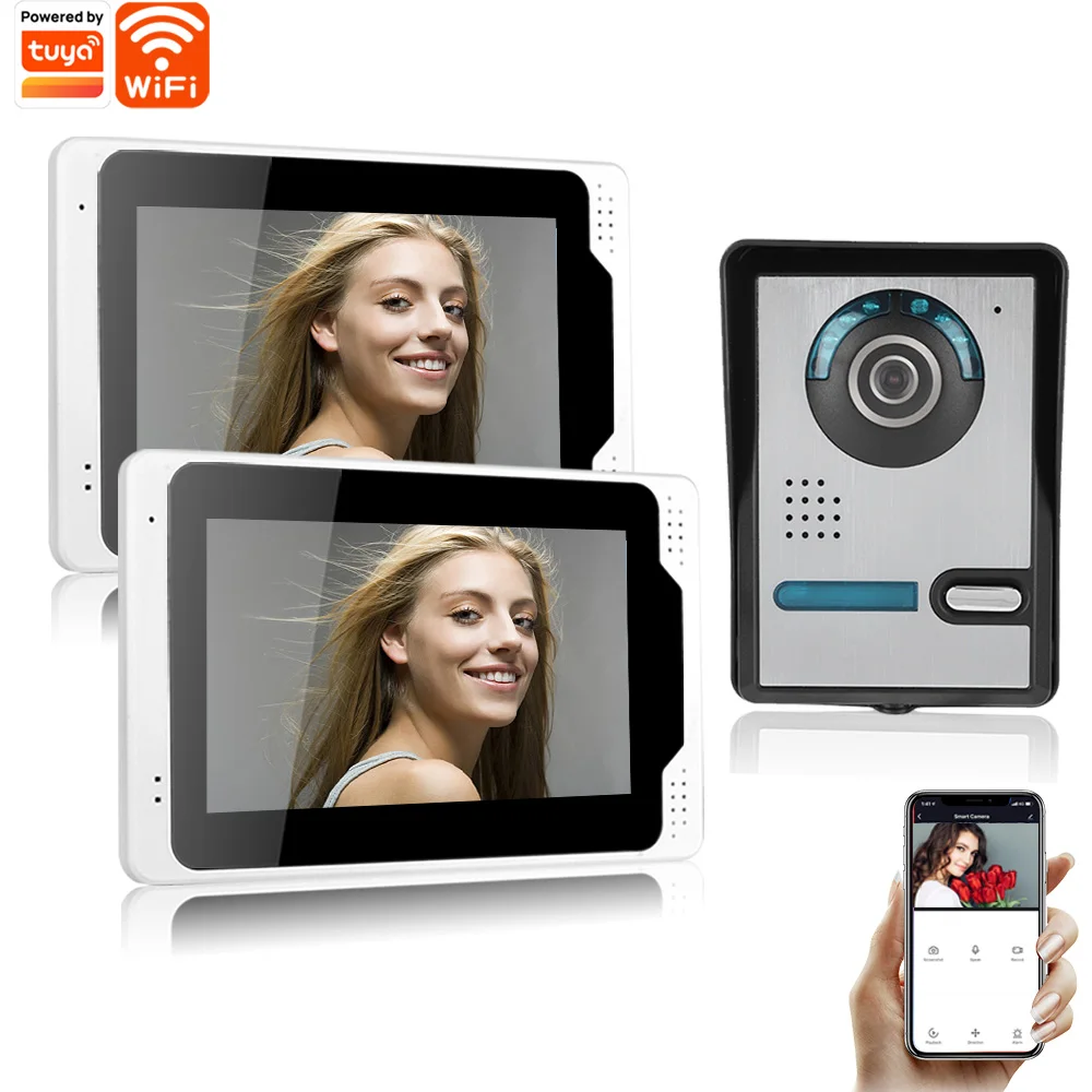 

1080P Camera Tuya Smart Video Doorbell 7in Wired Video Door Phone Intercom System Multi Language Menu