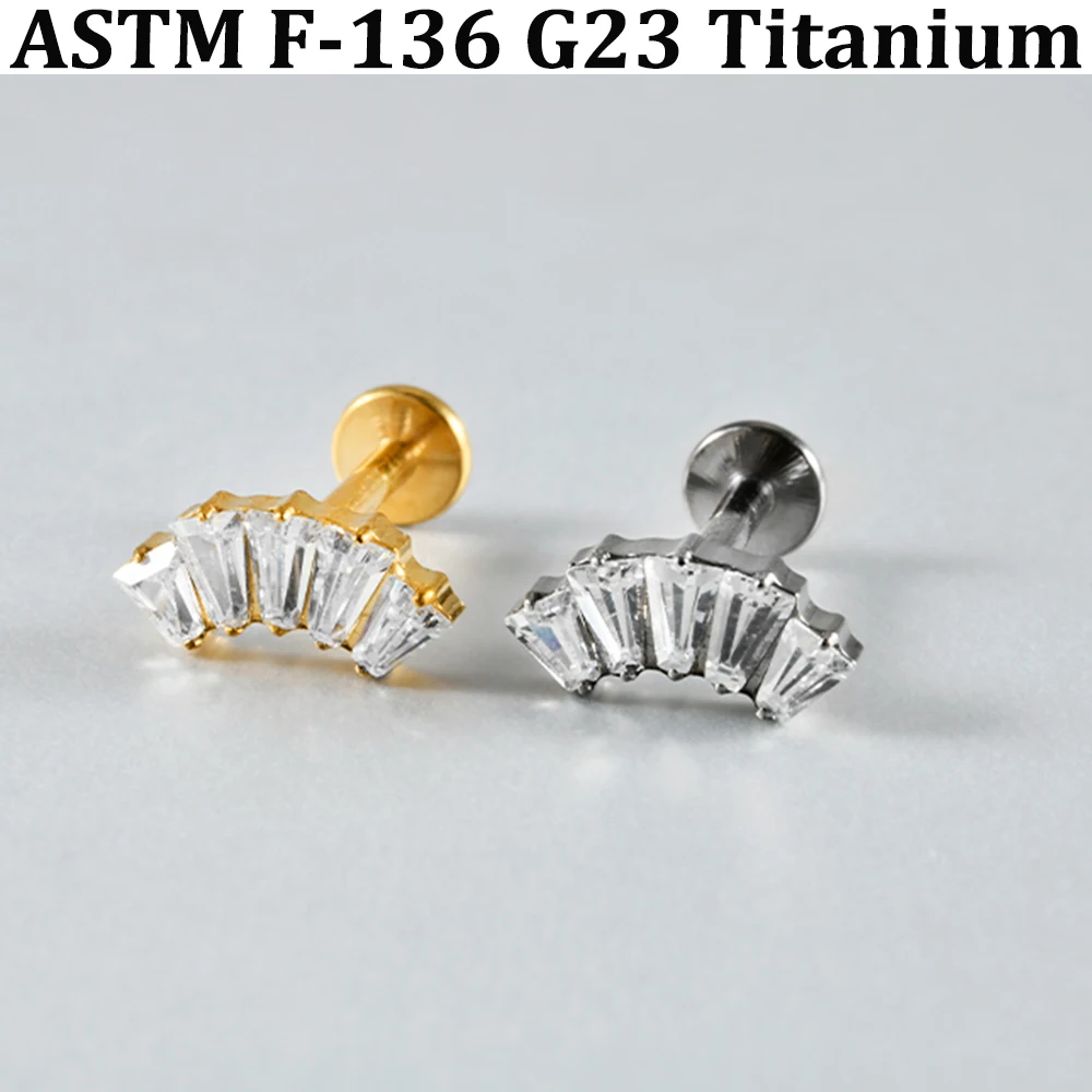 2/1 Stück Pferdeauge CZ Gebogener Blumen-Lippenpiercing mit flacher Rückseite aus G23 Titanlegierung mit Innengewinde, Zirkonia-Ohrknorpel-Tragus-Ohrring – Detail 6