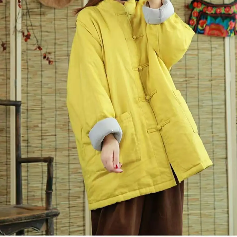 

plus Size Women's Cotton Jaet Thiened Warm Ethnic Sle Top Coat Autumn Winter New Arrival Slimming Outerwear Long Sve