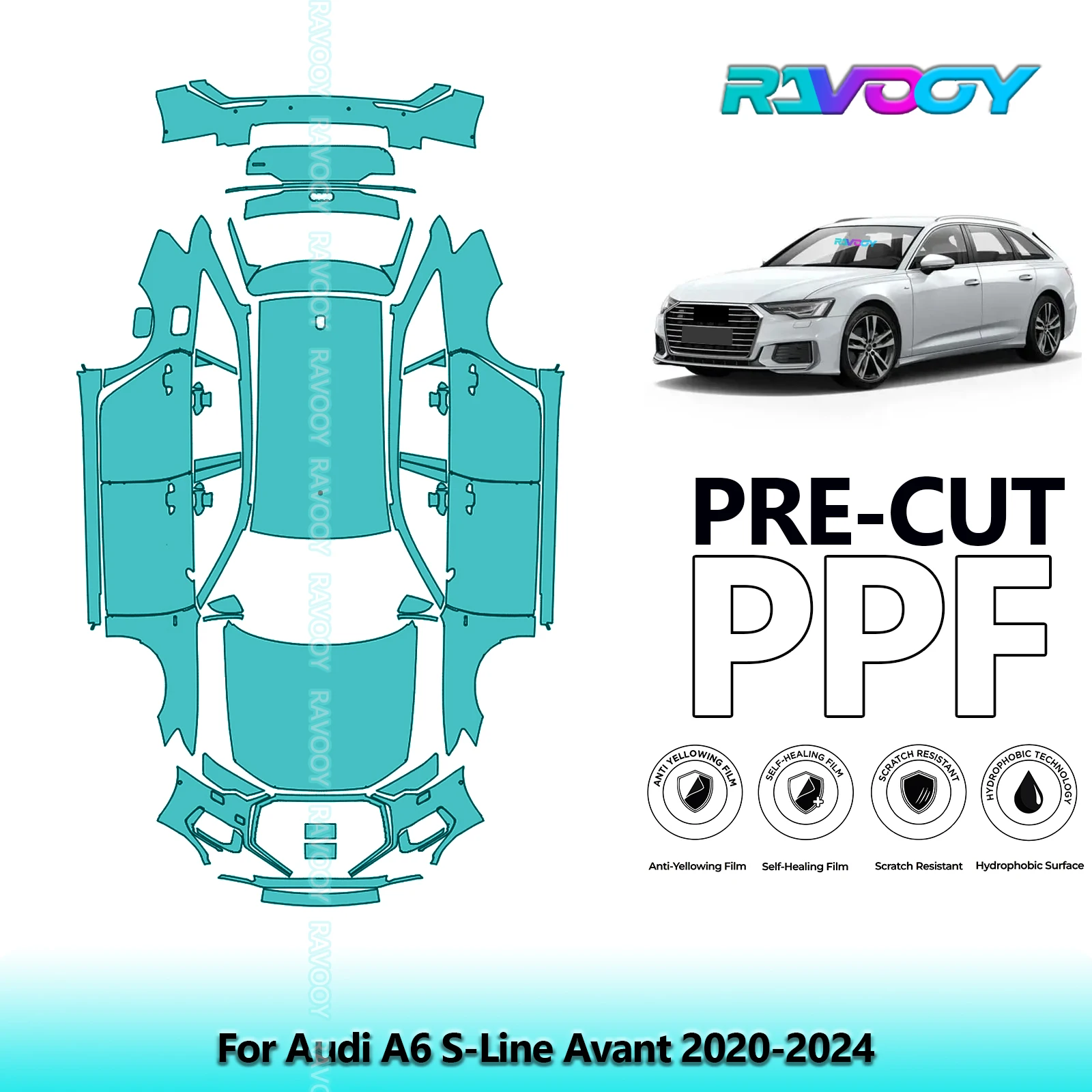 RAVOOY Custom-Fit Precut TPU PPF Full Vehicle Clear Bra Stone Guard EU UK For Audi A6 S-Line Avant 2020-2024