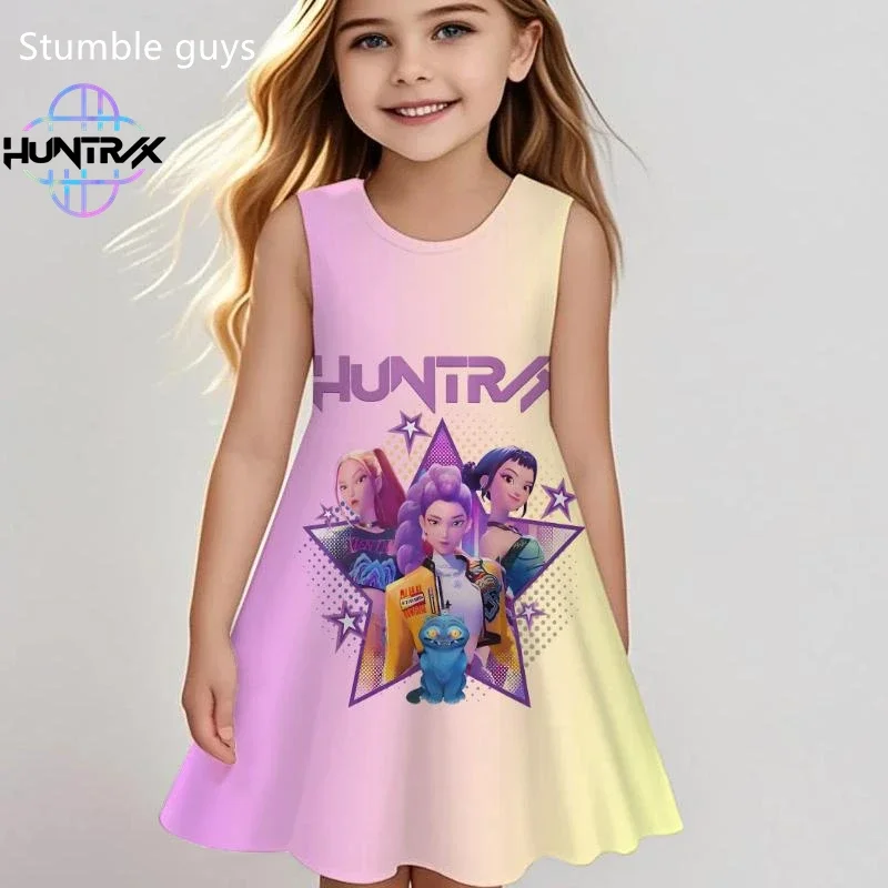 

Kpop Demon Hunters Beach Dress Summer Girls Kids Cartoon Anime Fashion Casual Sleepwear Nightgown