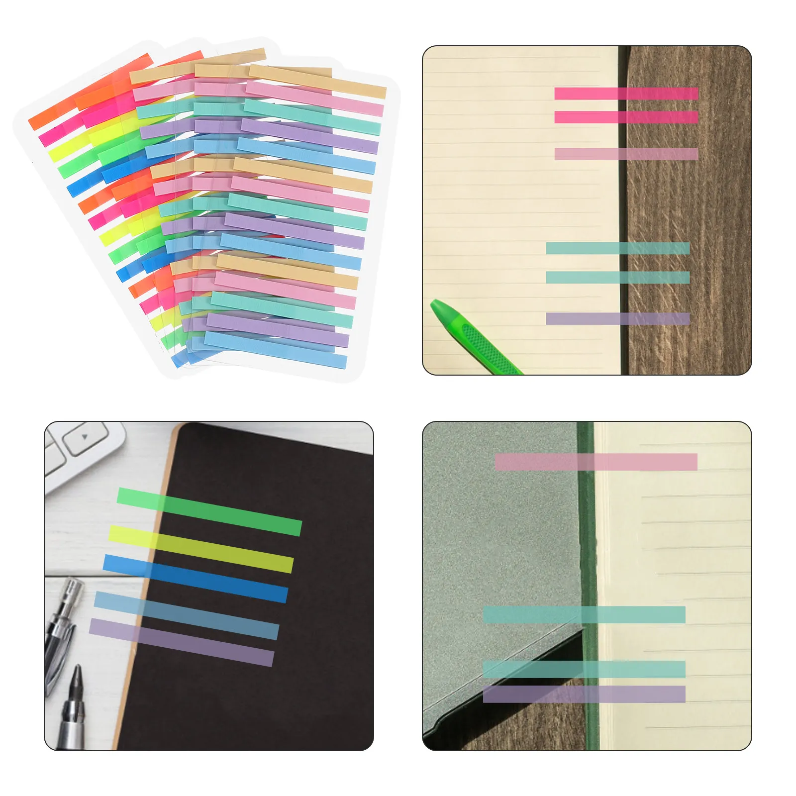 5Pcs Transparent Sticky Notepads Thin Fluorescent Self-Adhesive Highlight Markers for Text Annotation Study Reading