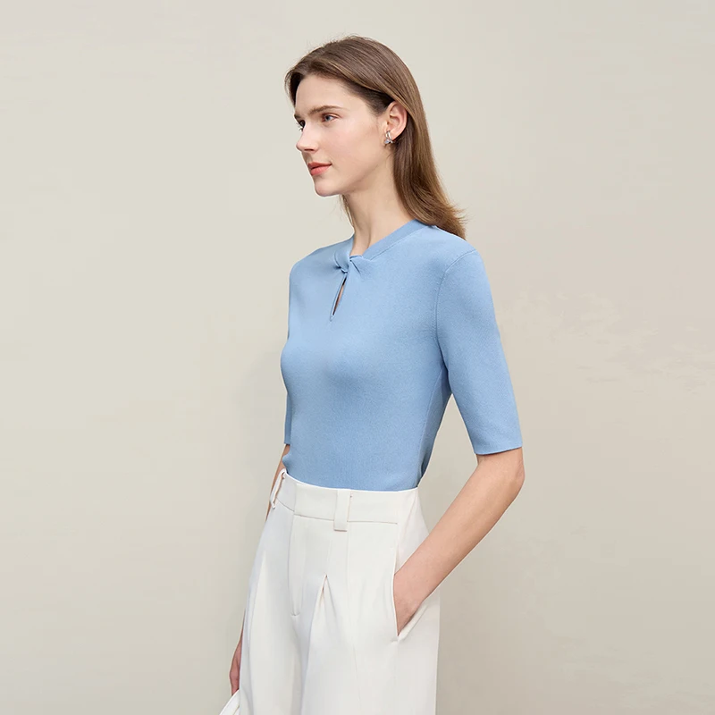 AMII Tops For Woman 2026 Autumn New Casual Elegant Knotted Hollowing Design Sense Tees Women Half Sleeve Knitted Top 12641050 view 4