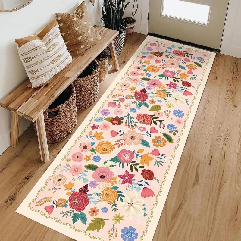 Bohemian Style Carpets for Living Room Flower Pattern Bedroom Decor Carpet Thick Washable Lounge Floor Mat Fluffy Soft Study Rug