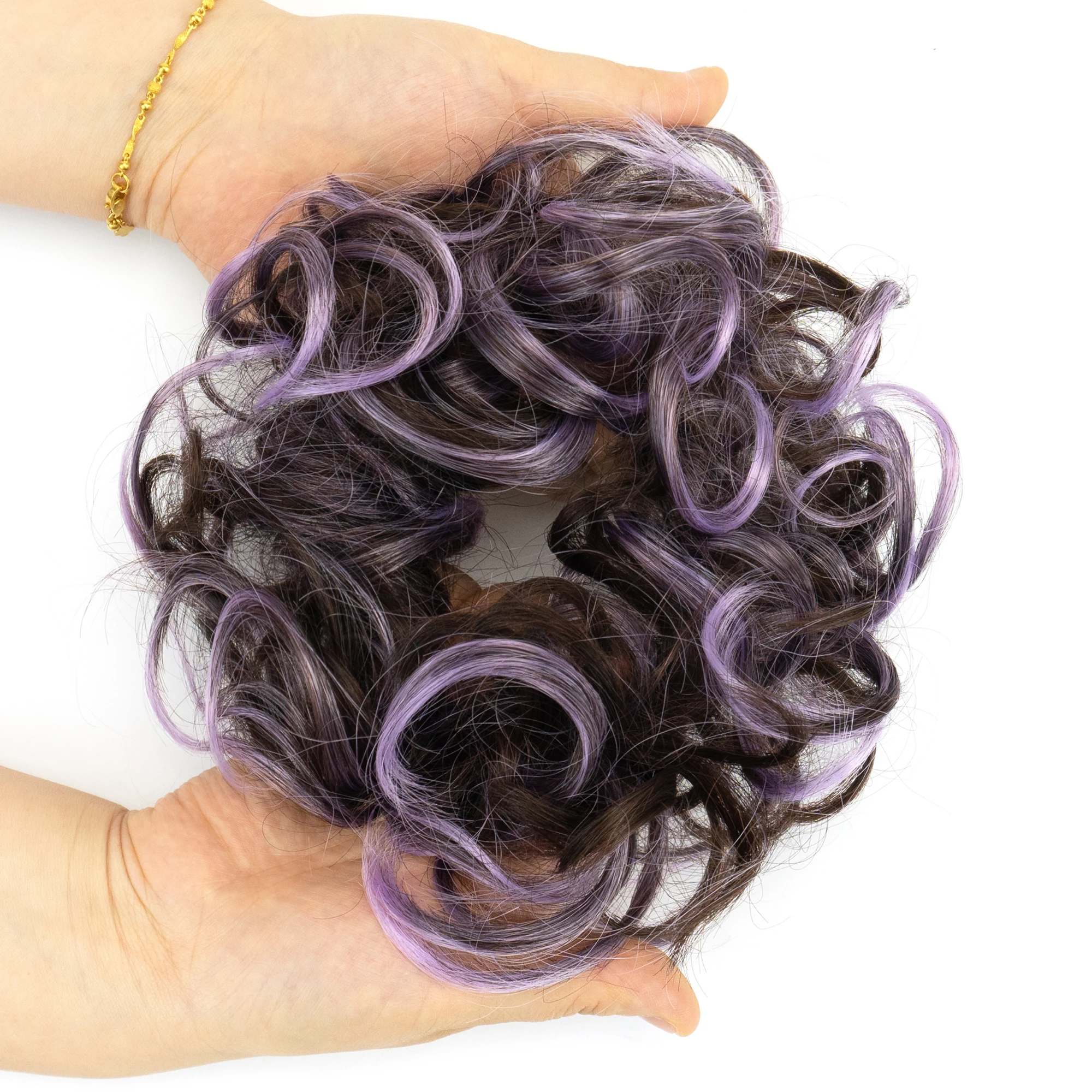 Synthetic Messy Bun Rainbow Color Updo Hairband Flexible Scrunchies Curly Hairpieces Chignon Headband for Kids and Women