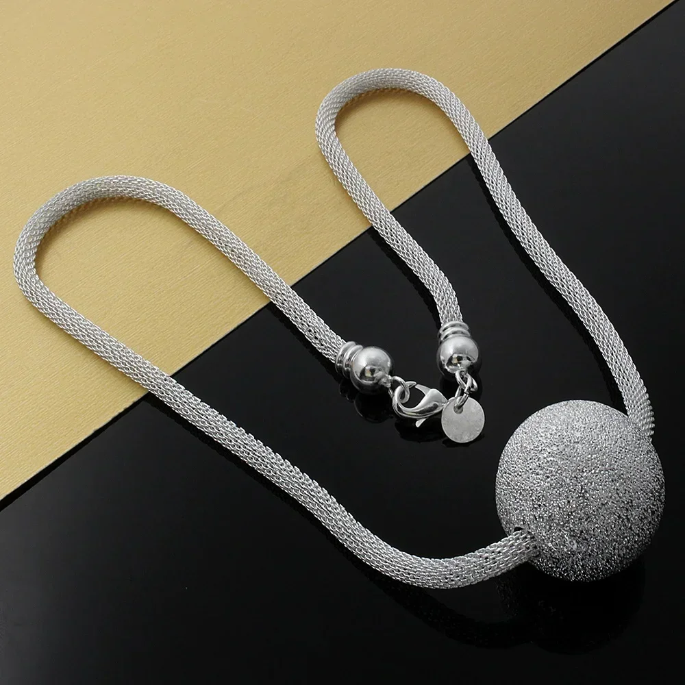 Hot Vintage Frosted Large Beads Pendant 925 Sterling Silver Necklace For Women Fashion Wedding Party Jewelry Christmas Gifts
