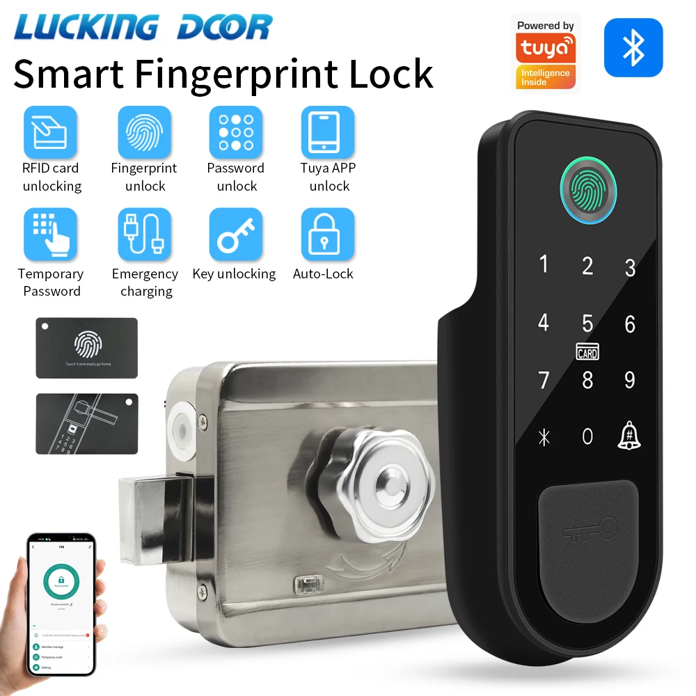 Biometric Smart Lock Electronic Fingerprint Door Lock Digital Remote Unlocking Keyless Lock Door supports Tuya APP Gateway