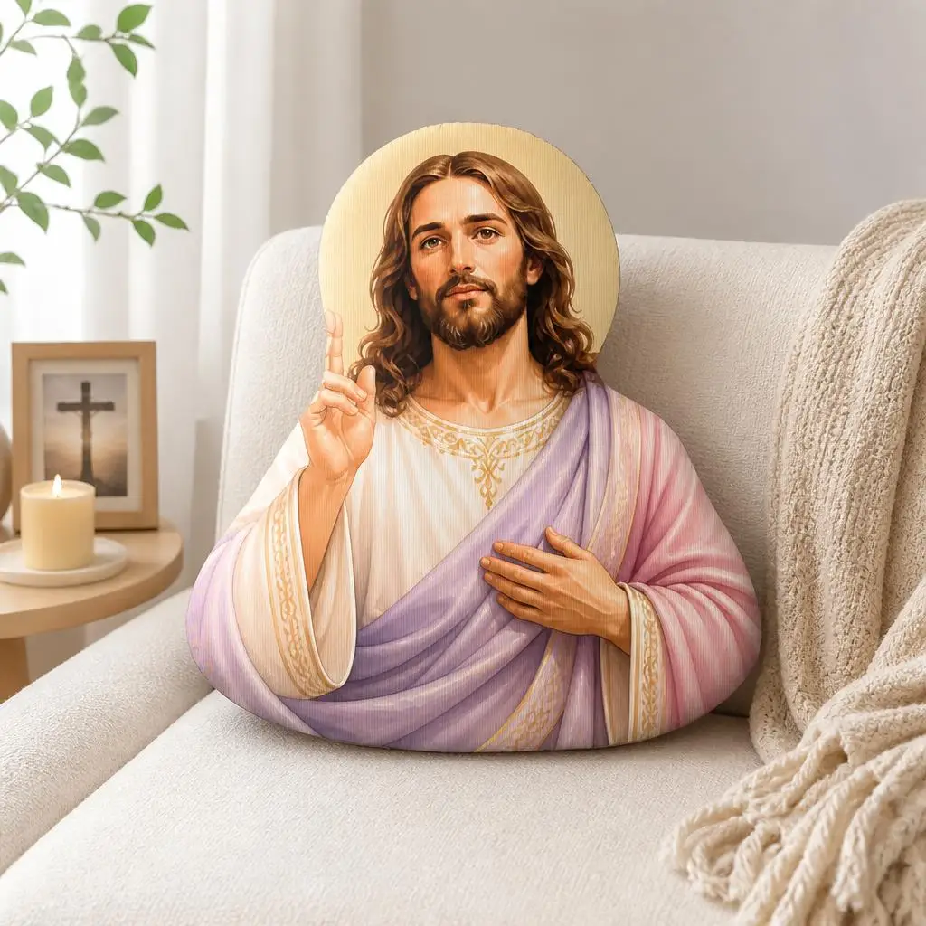 Jesus Blessing Shaped Throw Pillow Christian Faith Cushion Plush Stuffed Religious Home Decor Prayer Room Church Gift Art