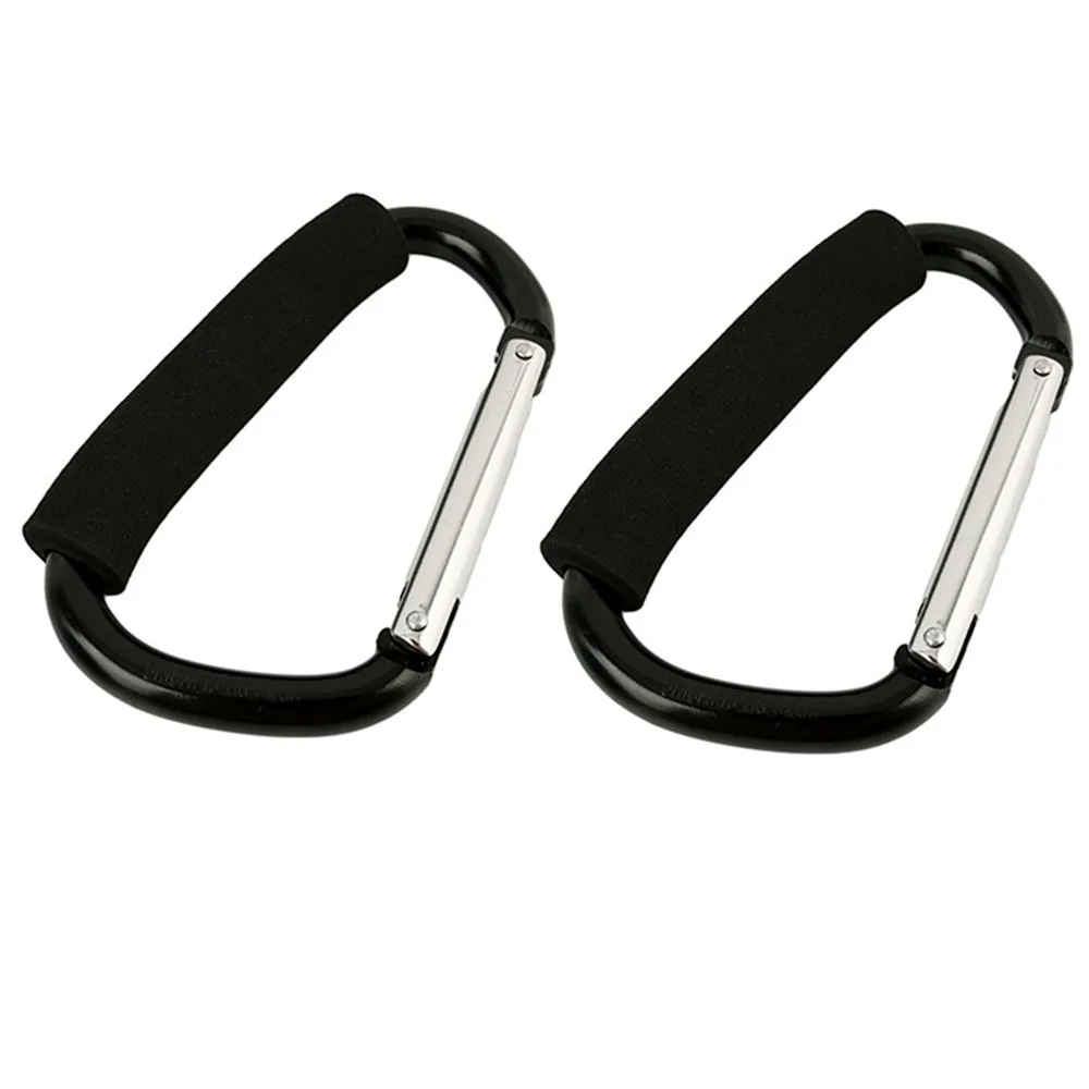 

2Pcs Multifunction Baby Stroller Hook D-Ring Aluminum Alloy Shopping Bag Clip Hooks Soft Grip Sponge Handle Pram Lifting Button