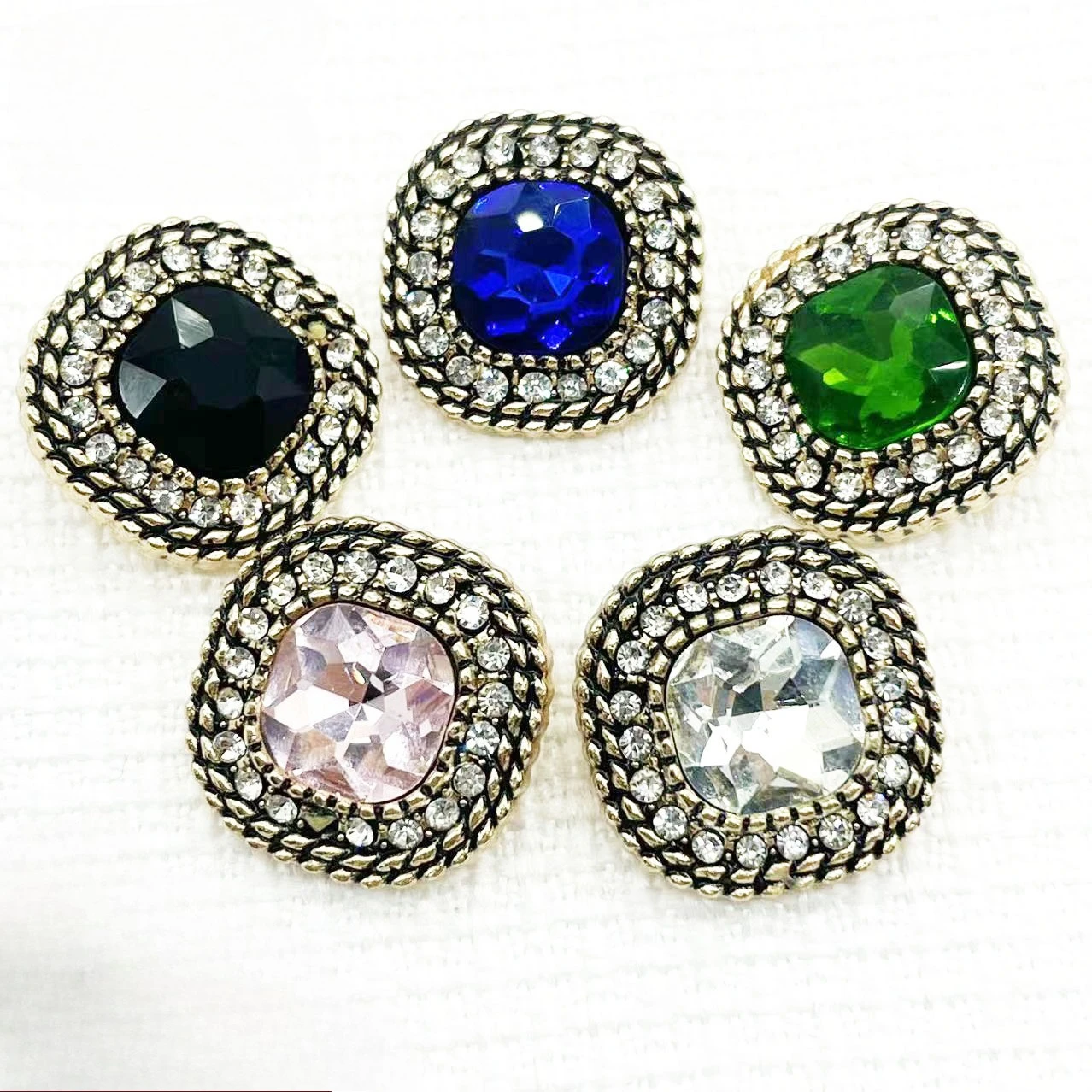6PCS New Square Diamond Buttons Alloy Coloured Diamonds Hand-Sewn Buttons Spot Wholesale DIY Coat High-Grade Button Decorat