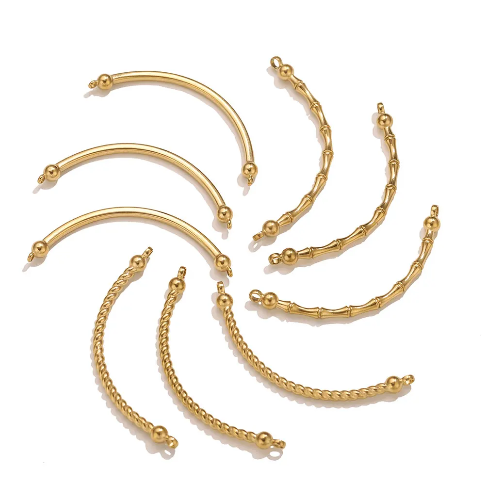 

5-6pcs/Lot Stainless Steel Curved Long Double Hole Connectors for DIY Charm Jewelry Making Crafts Bracelet Necklaces Accessories