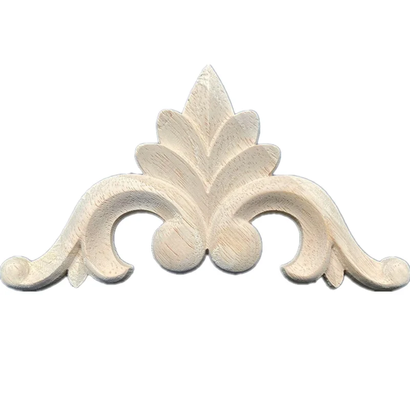 10PCS New Decorative Wood Appliques Unpainted Oak Carved Wave Flower Onlay Decal Corner Home Furniture Door Decor Crafts