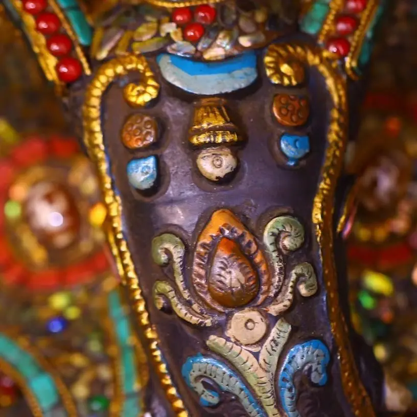 Nepalese folk Old Bronze Mosaic Gem gZi Beads Shell GANESH Buddha Elephant Trunk God of Wealth Worship Hall