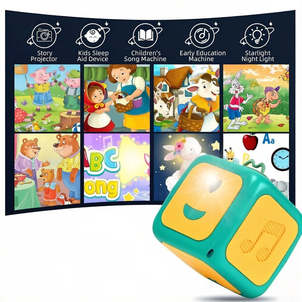 9Pcs Colorful Star Story Projector Lamp with 8 slide cards, bedtime soother & early learning toy as lovely baby gifts