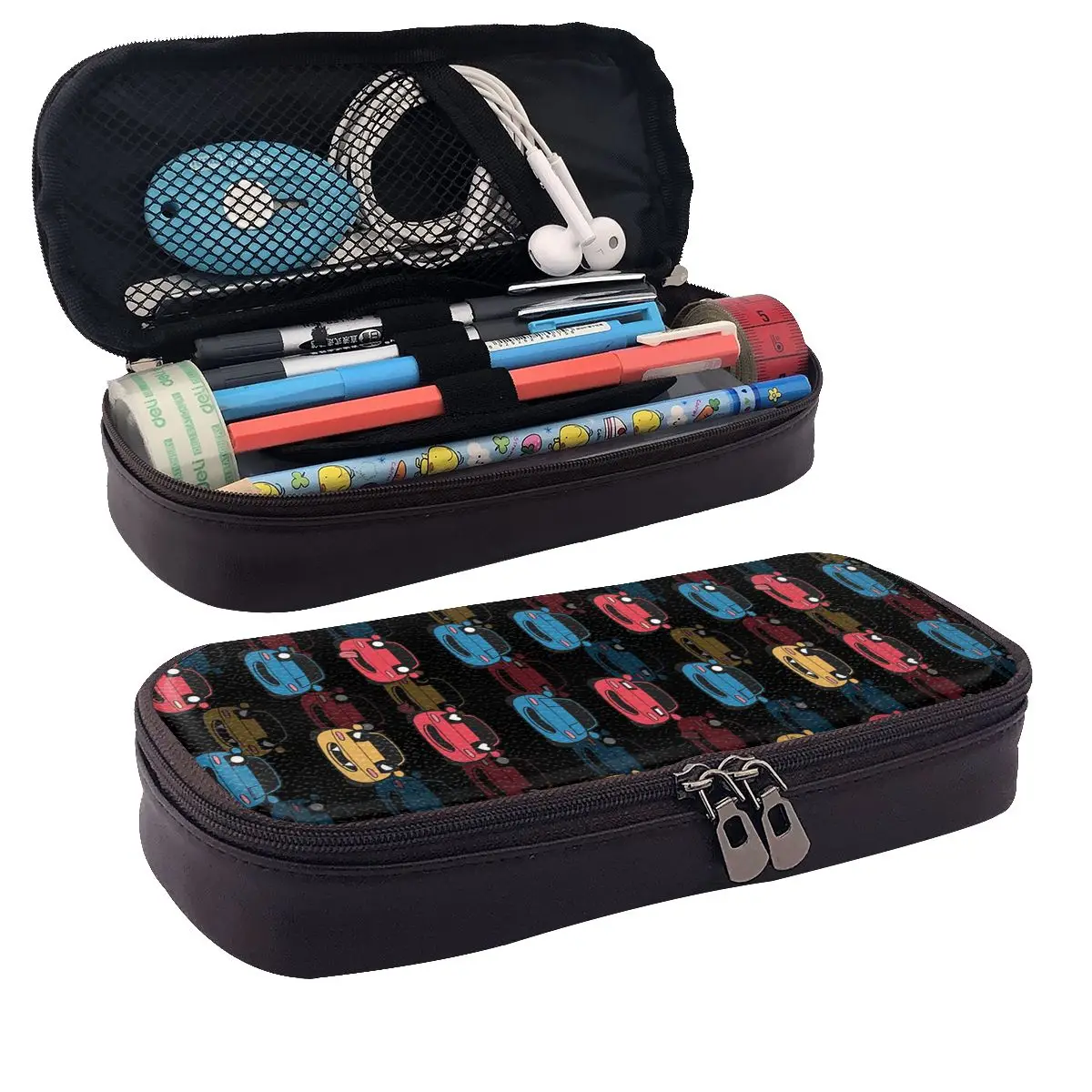 Cute Miata Face Leather Pencil Cases Pen Holder Storage Stationery Supplies Pen Box Pencil Bag for Studen School