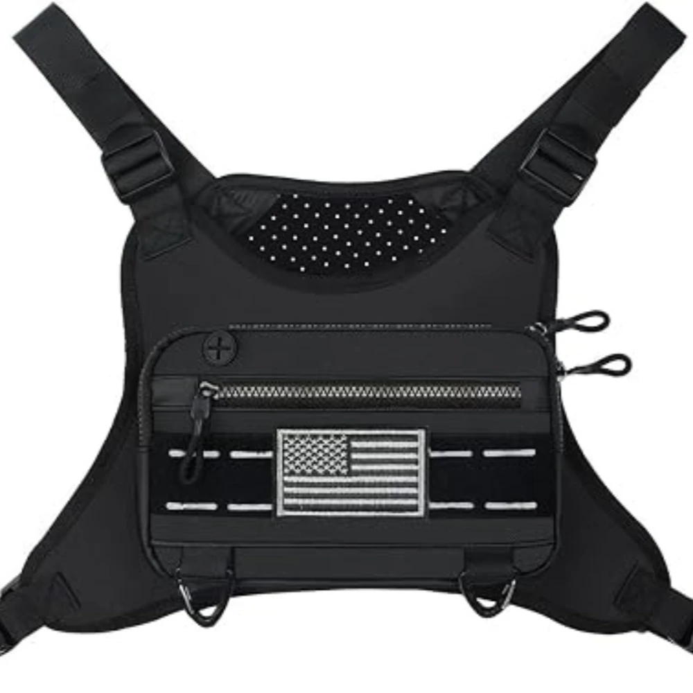 Tactical Front Chest Rig Bag Vest for Camping Hunting Shoulder Bag Men Fishing Cycling Reflective Travel Backpack Fanny Pack