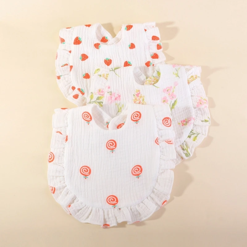 Baby Bibs for Eating Soft Breathable Drooling Bib Ruffle Burp Cloth Bib Infant Teething Bibs Feeding Bandannas 3PCS