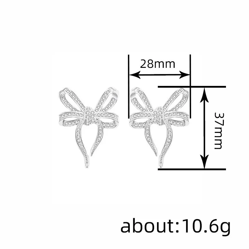925 فضة القوس الكبير وأقراط الأزياء تألق الأقراط للنساء كريستال مكعب الزركون رومانسية مجوهرات نسائية