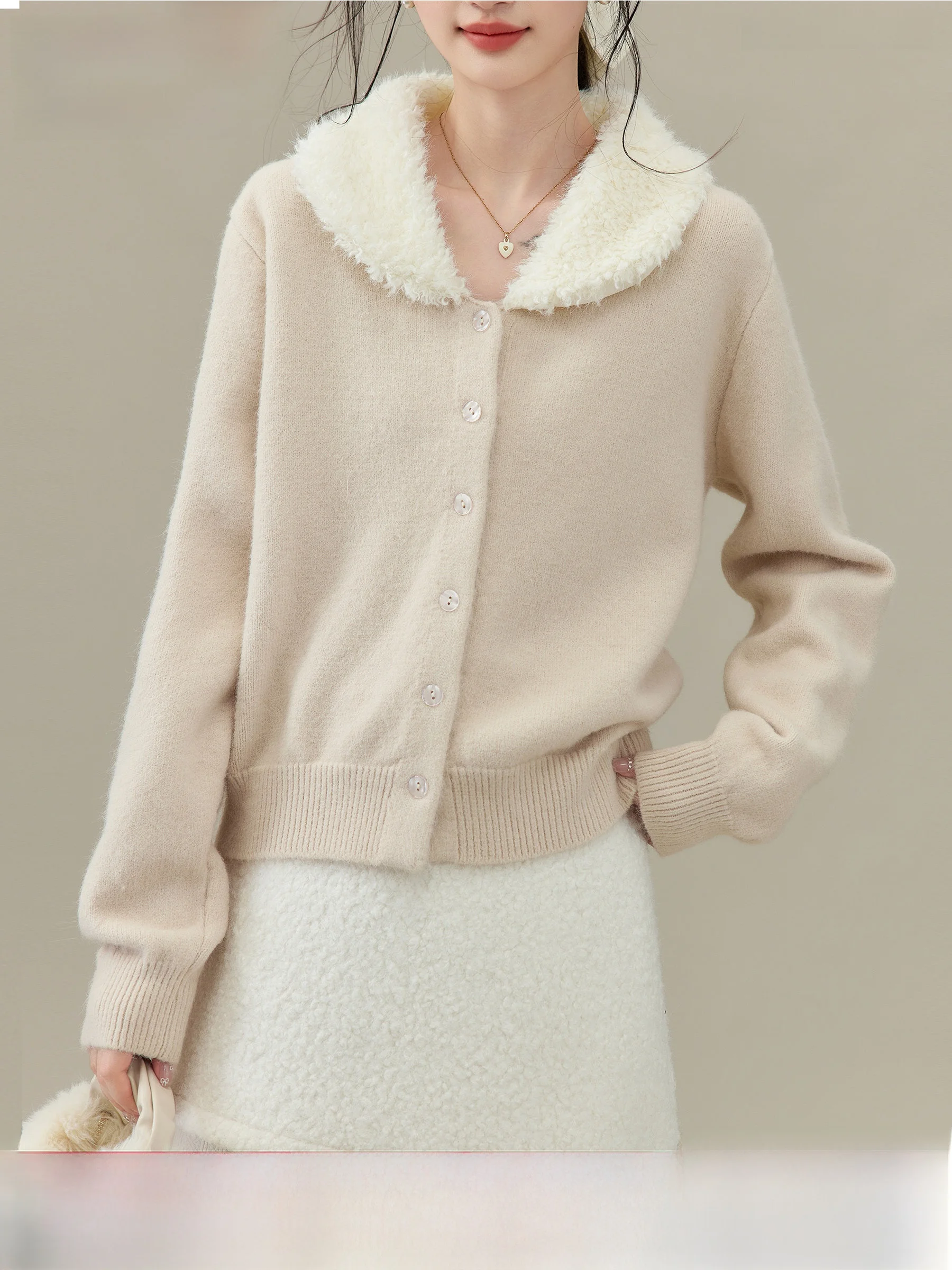 

Мягкий уютный вязаный кардиган для женщин, осенне-зимняя новинка, с меховым воротником, модный дизайн, свитер-жакет для повседневной носки