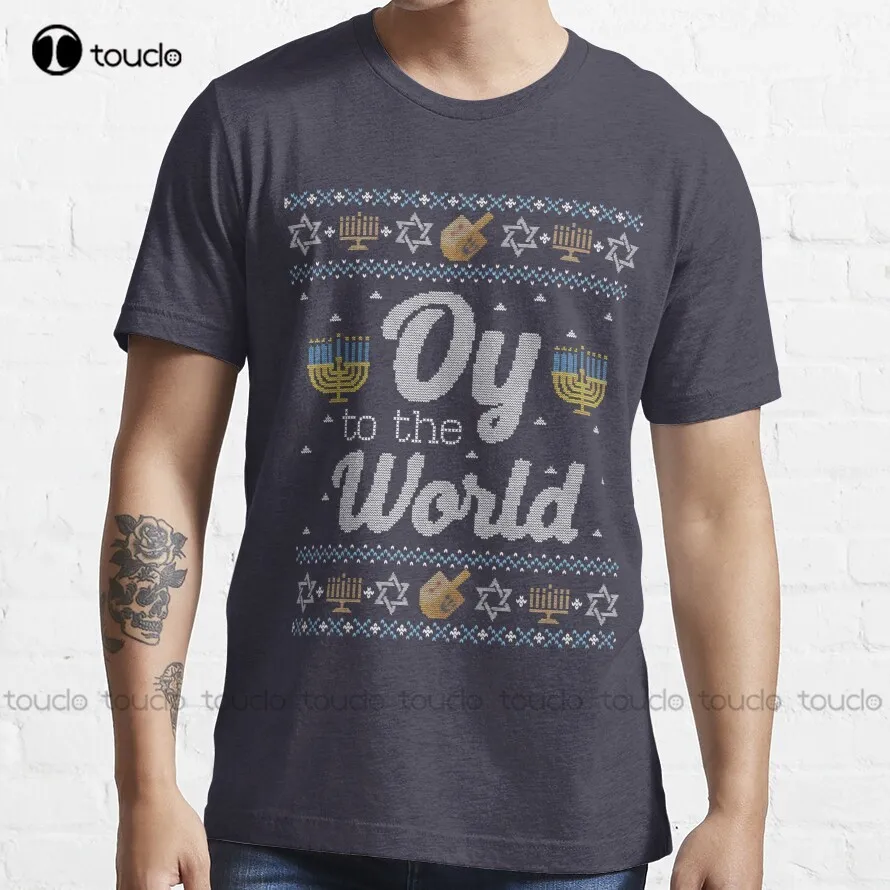 Ugly Hanukkah Sweater Oy To The World Funny Jewish Shirt T-Shirt Workout Shirts Women Custom Aldult Teen Unisex Fashion Funny