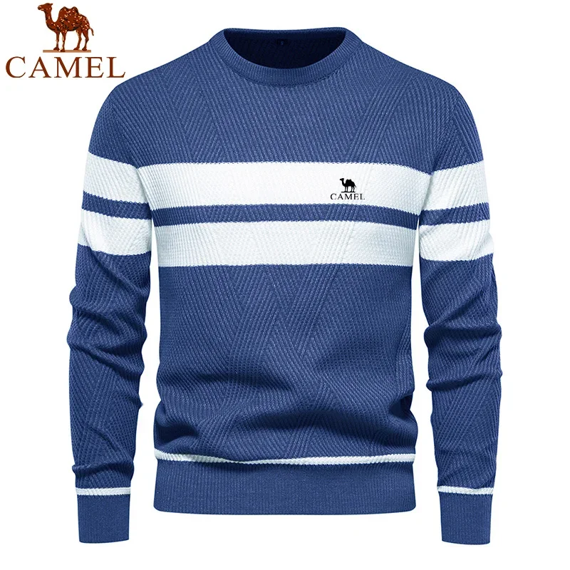 

Embroidered CAMEL new men's winter striped sweater thick warm pullover men's O-neck casual slim comfortable sweater