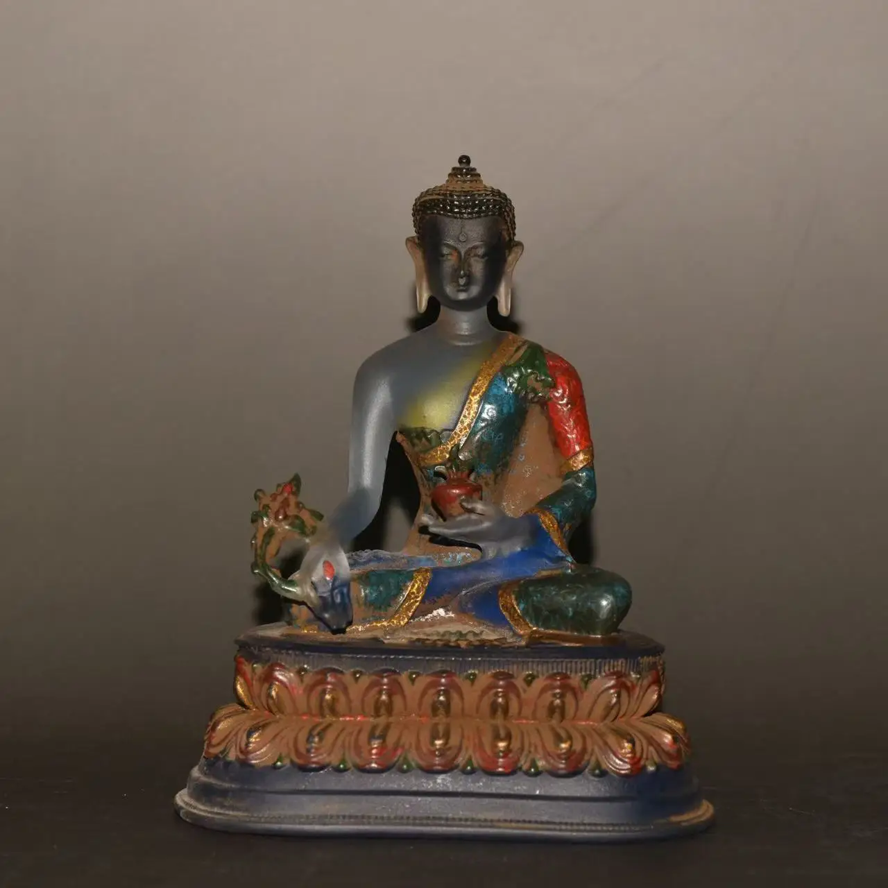 

Old Hand-painted colored glaze statue of Buddha of Medicine statue