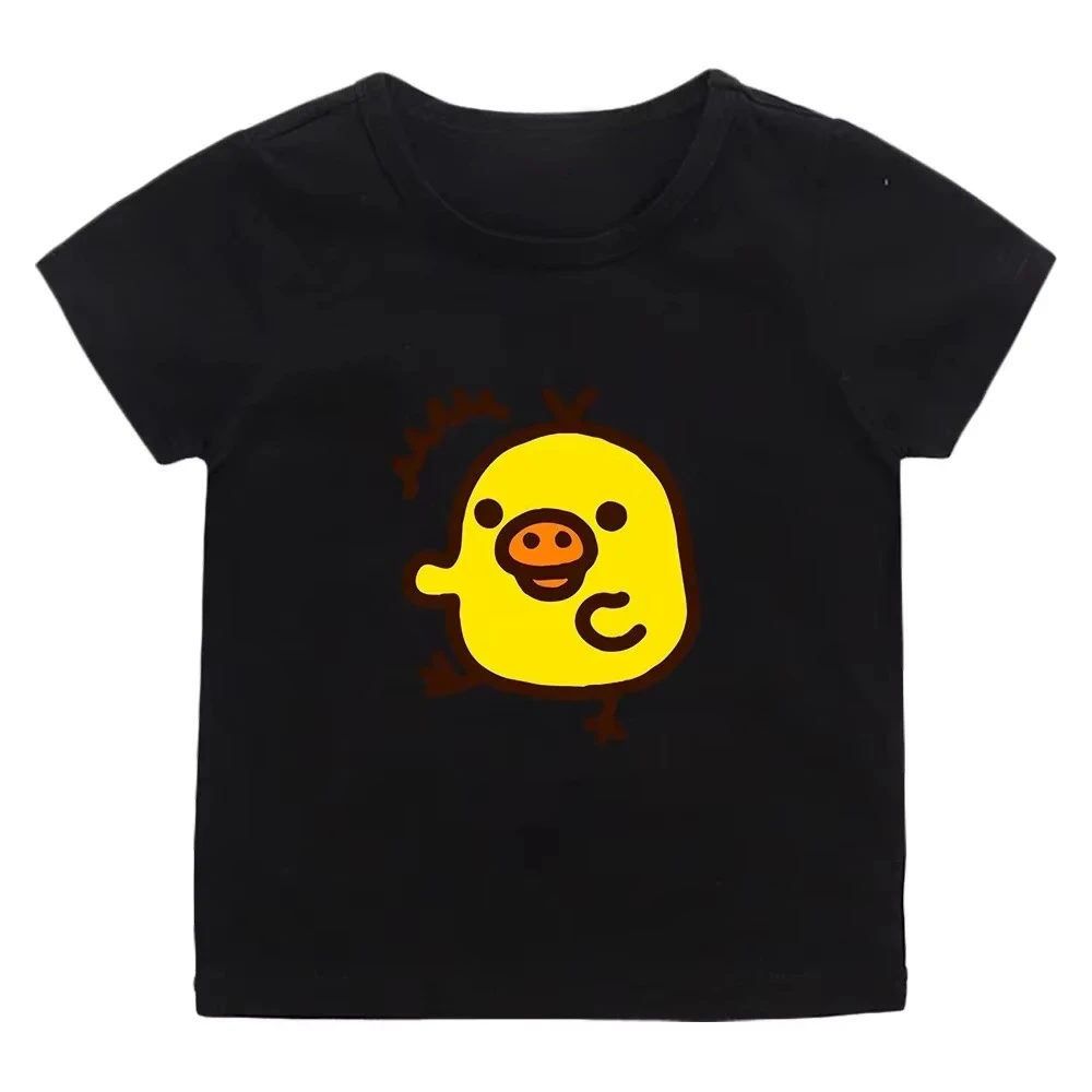 2026 New Kids Rilakkuma Kiiroitori Front Print T Shirt Cute Yellow Chick Cartoon Graphic Boys Girls Casual Cotton  Sleeve Tee