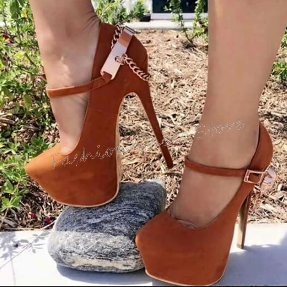 

Brown Chain Decor Platform Pumps Sexy Stilettos High Heels High Heel Shoes for Women Fashion Heels 2025 New Zapatos Para Mujere