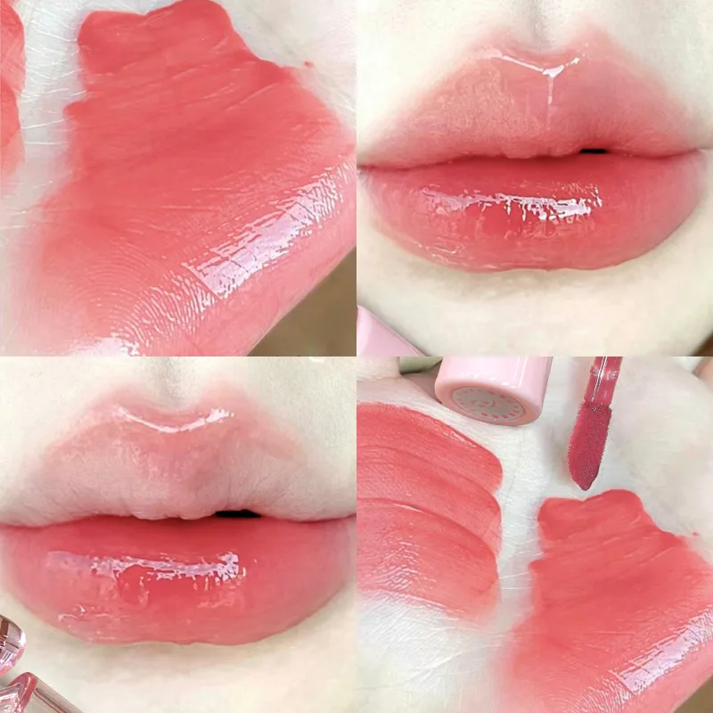 ROSA COCO Bow wässriger farbiger Lipgloss, feuchtigkeitsspendend, langlebig, Antihaft-Cup-Lippenstift, rosa Tönung, zarter Lippenbalsam, koreanische Kosmetik