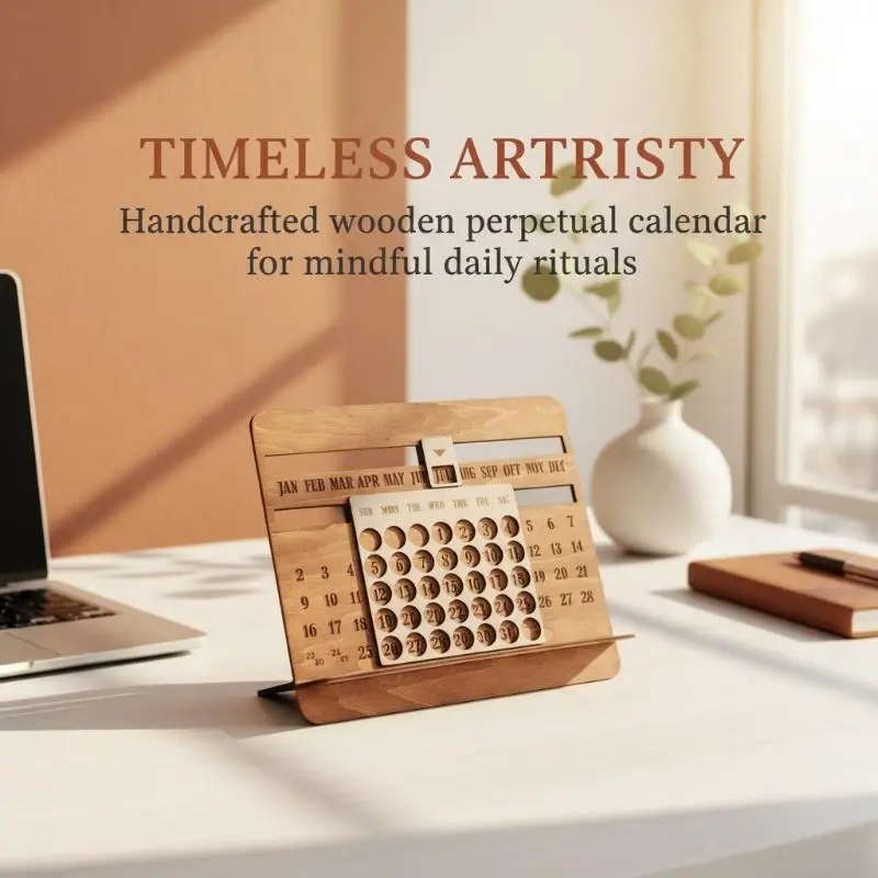 Wooden Perpetual Calendar Eco-Friendly Year-Round Display Desktop Planner for Study Room Office Home Desk Decor Schedule Organi