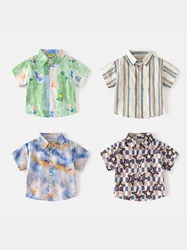 MILANCEL New Summer Kids Blouse Boys Thin Style Short Sleeved Shirt Children Stripe Full Printing Girls Tops