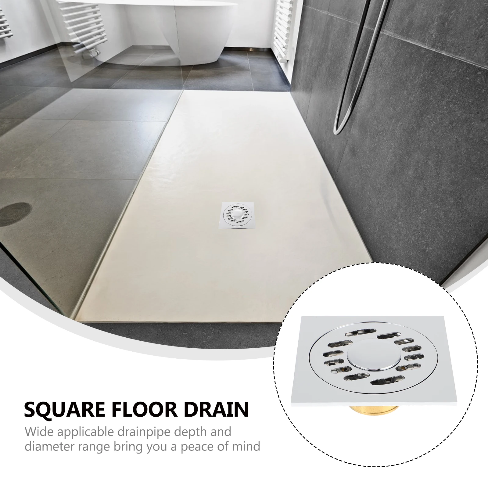 

1pc Deodorizing Floor Drain Anti-Clog Tile Insert Silver Kitchen Bath Drainage Pipe Large Outflow Fast Drying