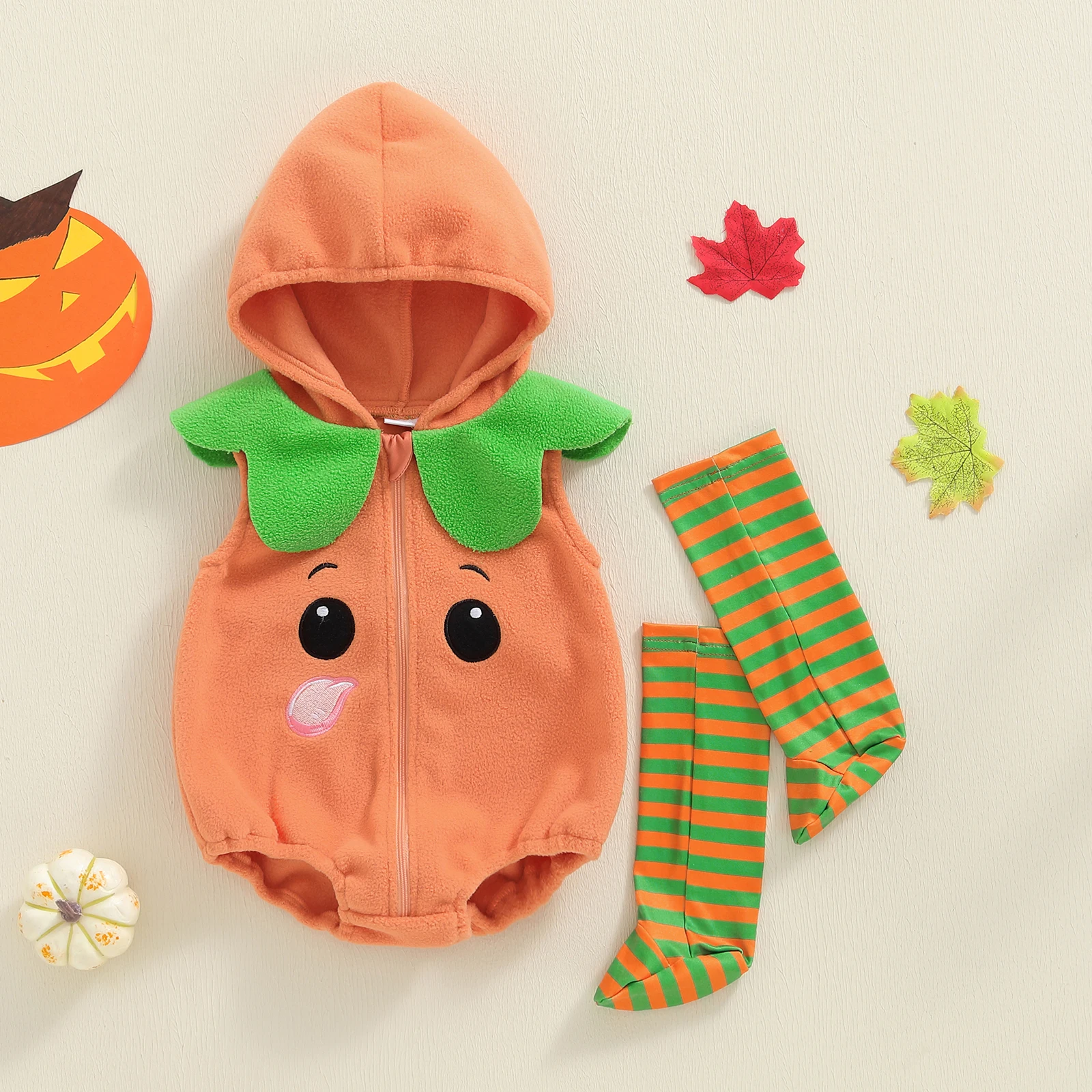 

Детский карнавальный костюм на Хэллоуин для мальчиков и девочек, комбинезон без рукавов с тыквой и полосатыми носками