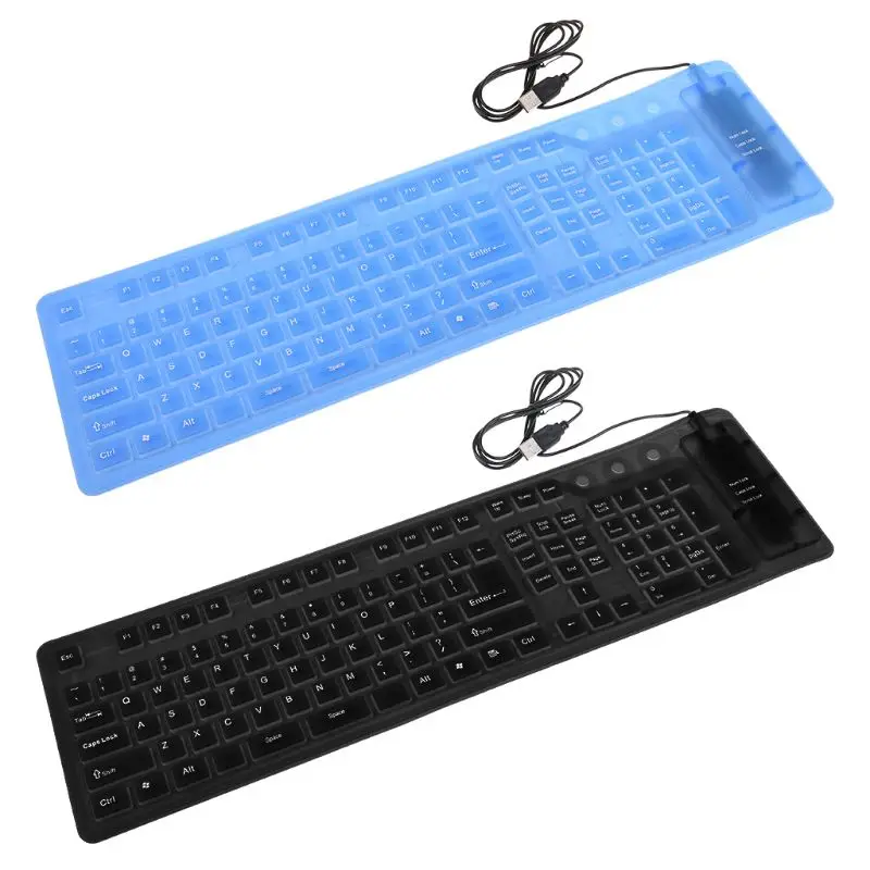 109 Keys Black Waterproof USB Silicone Rubber Flexible Foldable Keyboard for PC Lightweight Portable Computer Keyboard